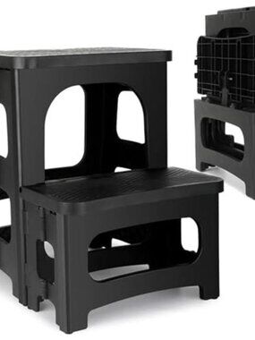 2 Step Folding Stool Non Slip 250 lb Capacity Foldable Step Stool 8 and 17 Inch